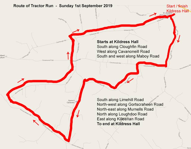 Route of Tractor Run 2019